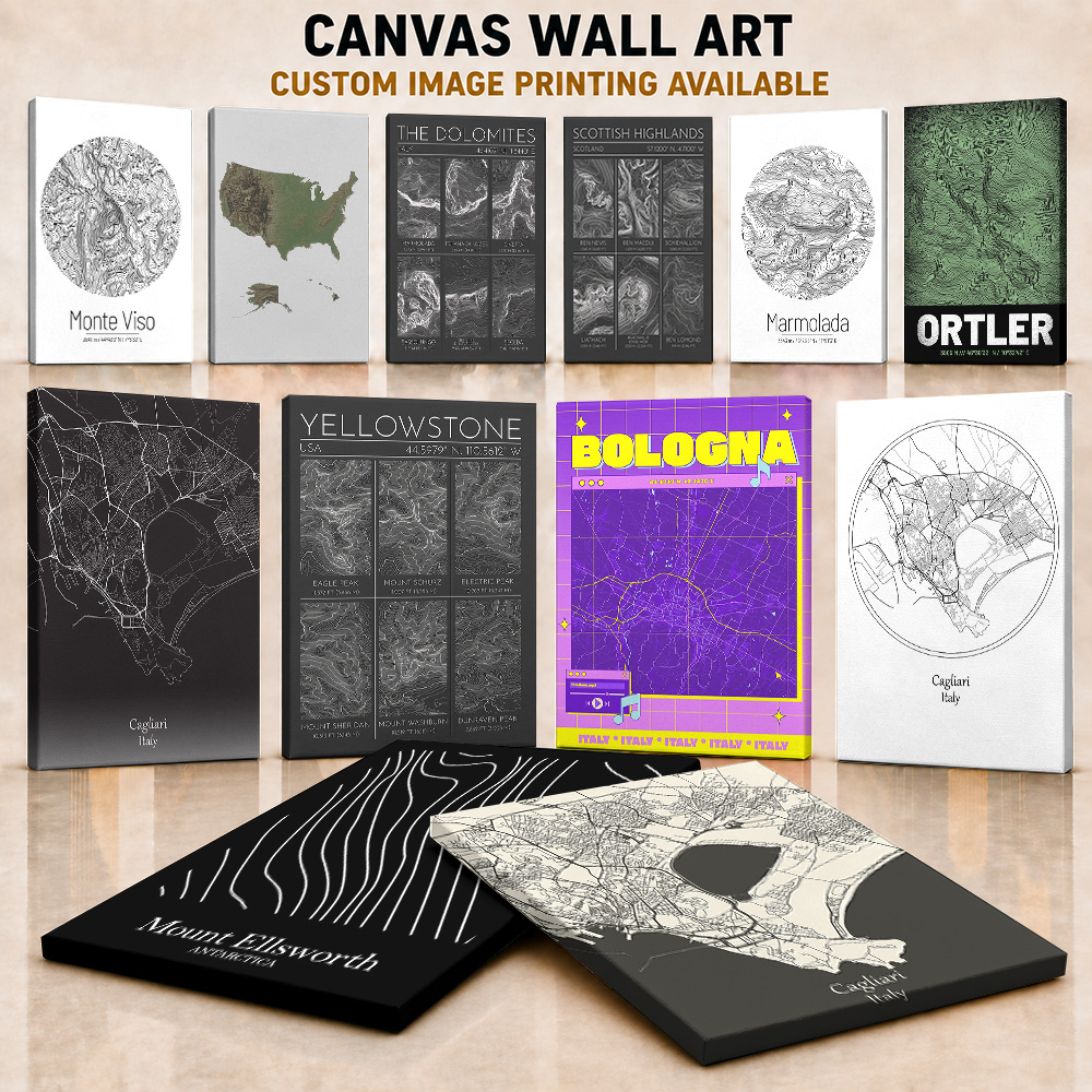 Custom Map Poster - İtalya Topografik Kanvas Poster Özelleştirilmiş Fotoğraf
