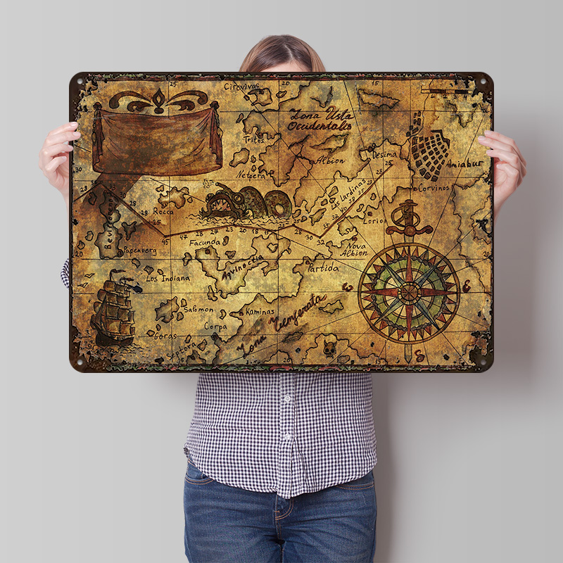 Custom Map Poster - Vintage Dünya Haritası Baskılı Poster Özelleştirilmiş